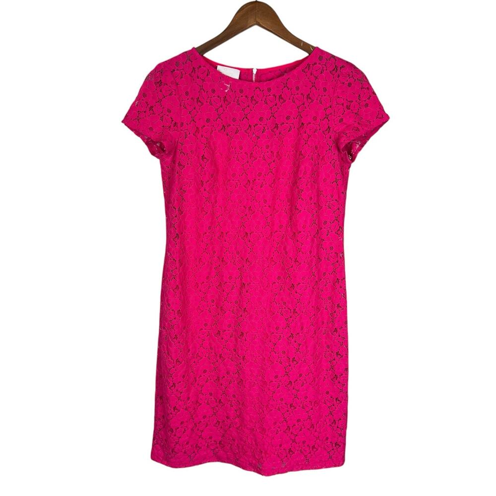 Donna Morgan Pink Eyelet Lace Short Sleeve Mini Knee Length Zip Up Sheath Dress - Picture 7 of 12